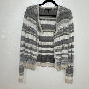 White House Black Market metallic lightweight  tassel open cardigan size L EUC